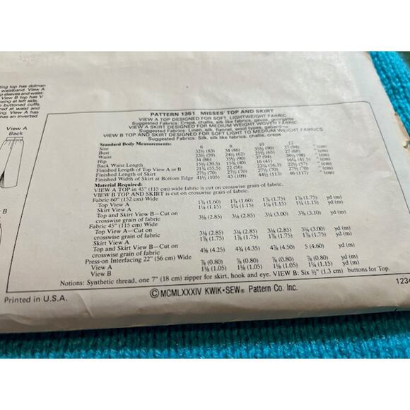 Kwik Sew pattern 1351 dolman top straight skirt 1980s - Picture 5 of 5